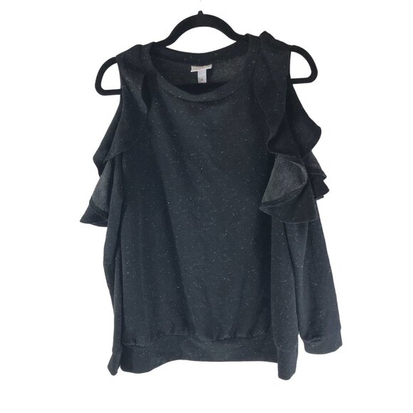 Isabel Maternity By Ingrid & Isabel Cold Shoulder Sweatshirt Ruffle Size M - Picture 1 of 5